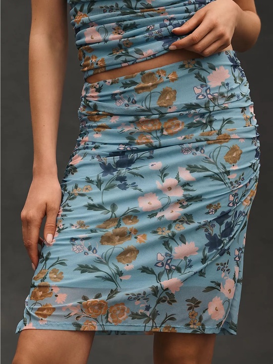Anthropologie Dresses & Skirts - Anthropologie Blue Floral Ruched Pencil Skirt